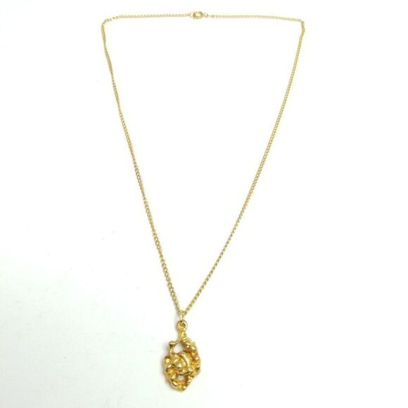 Vintage Gold Tone Nugget Shape Pendant Necklace, Chain, Retro Estate - Picture 7 of 7